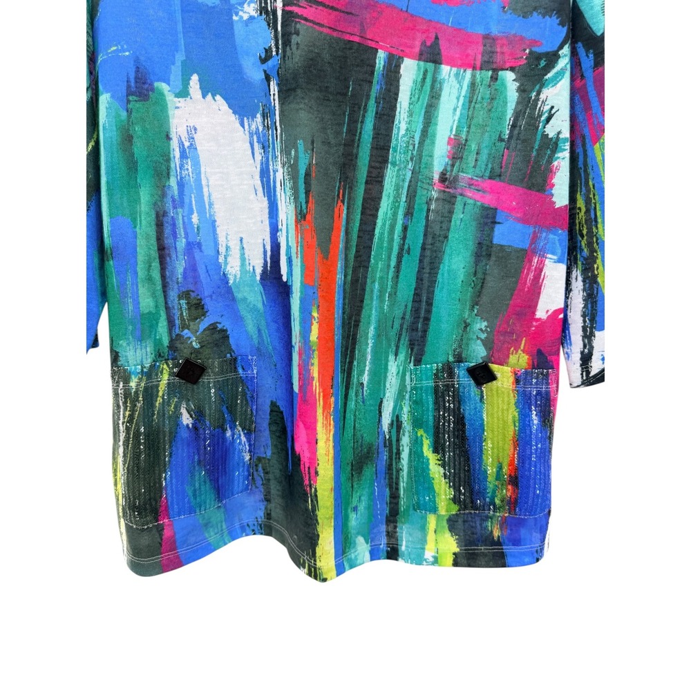 Ali Miles Round Neck Raglan Sleeve Sequin Pocket Tunic Shirt Sz Medium Artsy - Picture 2 of 5